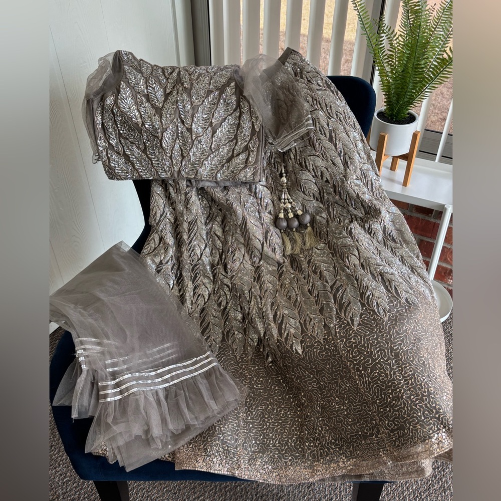 Elegant Silver and Gray Embroidered Dress